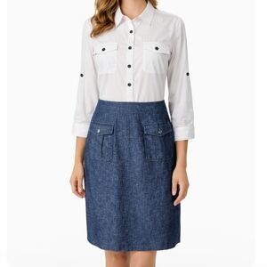 Karl Lagerfeld Long Sleeve Chambray Shirt Dress in Blue / White Size 12